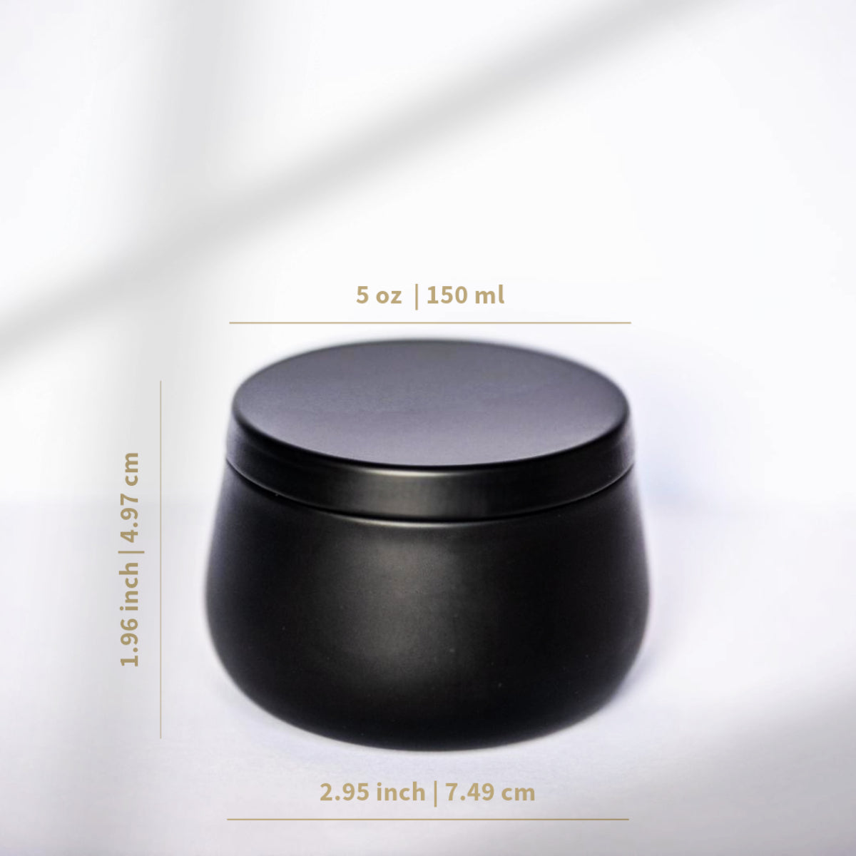 Scented candle in 5oz matte black tin with lid.